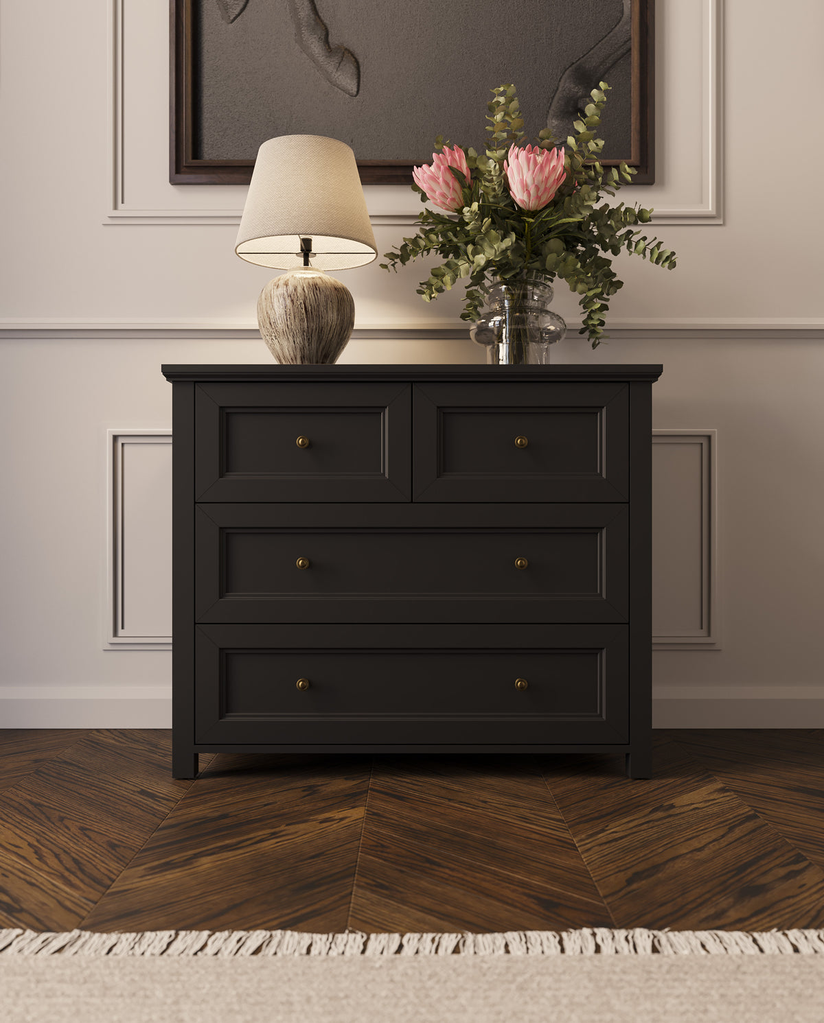 dressing table design black For Custom Design Commission: Art Deco Refinished Dressing Table, Black and Gold Leaf Stencilled Hallway Table